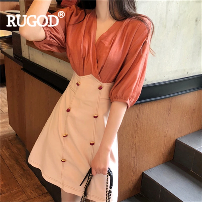 RUGOD Women mini dress v-neck patchwork solid lantern sleeve empire a-line dress new summer fashion female slim elegant korean
RUGOD Women mini dress v-neck patchwork solid lantern sleeve empire a-line dress new summer fashion female slim elegant korean