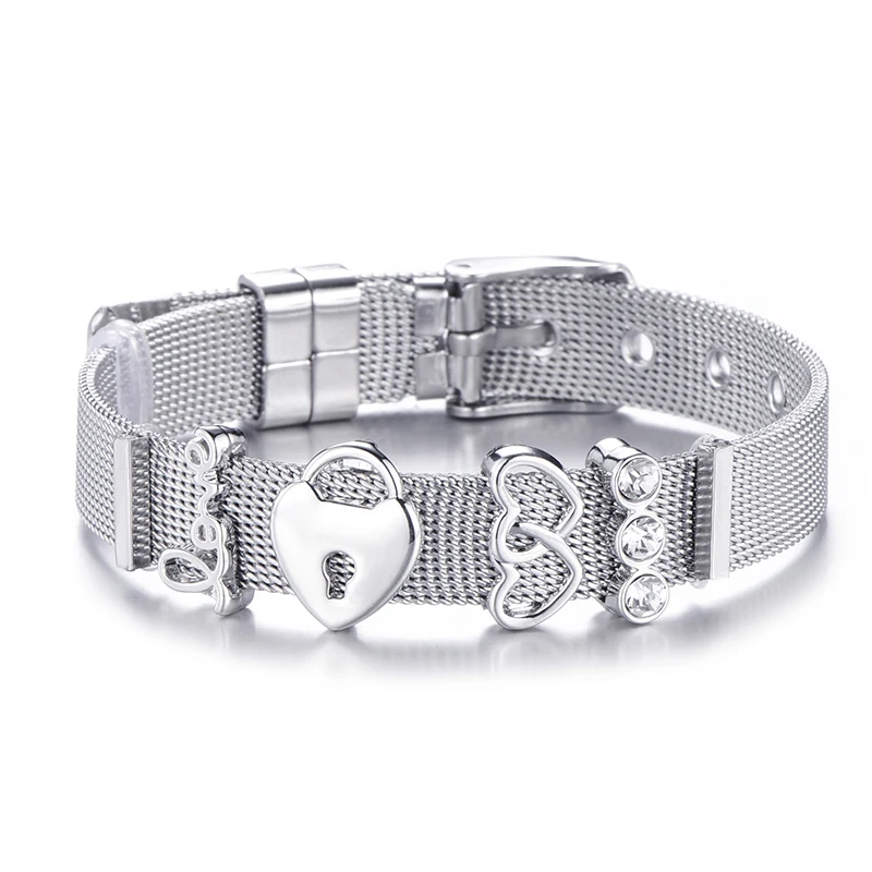 Hot Sale Silver Color Double Love Heart Brand Charm Bracelet Mesh Bracelet Stainless Steel Bracelet for Woman Gifts Dropship
Hot Sale Silver Color Double Love Heart Brand Charm Bracelet Mesh Bracelet Stainless Steel Bracelet for Woman Gifts Dropship