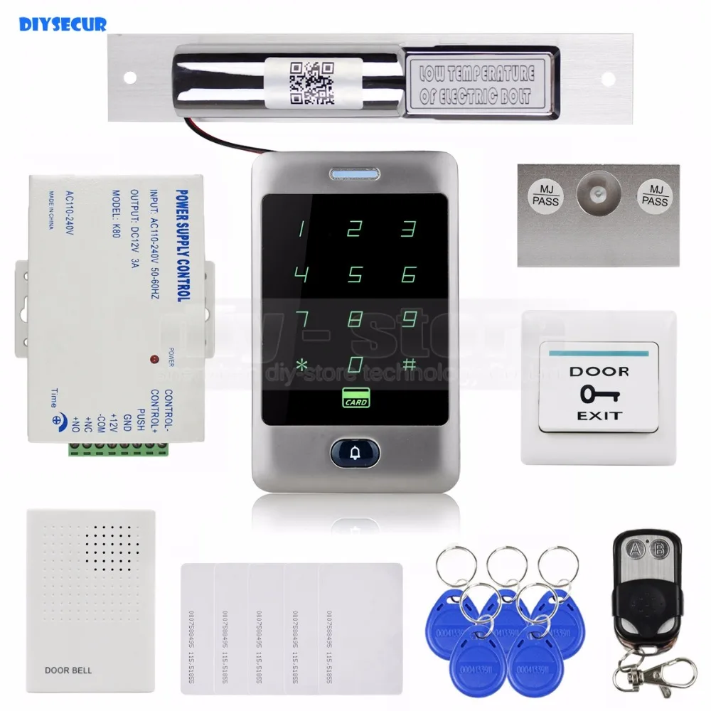 DIYSECUR 125KHz RFID Reader Password Keypad + Electric Bolt Lock + Remote Control Door Access Control Security System
DIYSECUR 125KHz RFID Reader Password Keypad + Electric Bolt Lock + Remote Control Door Access Control Security System