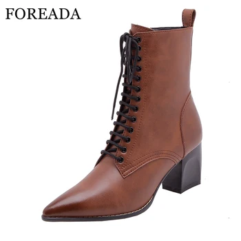 FOREADA Women Natural Leather Boots Pointed Toe High Heel Boots Zipper Fashion Lace Up Motorcyce Boots Female Footwear Brown
FOREADA Women Natural Leather Boots Pointed Toe High Heel Boots Zipper Fashion Lace Up Motorcyce Boots Female Footwear Brown