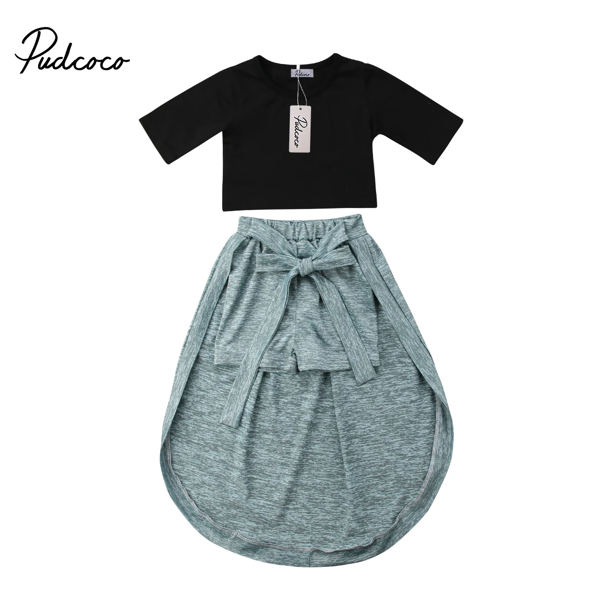 US Toddler Girls Crop Tops T-shirt+Skirt Outfit Clothes Kid Party Dress Sundress