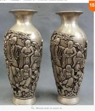 HANDWORK UNIQUE SILVER COPPER ELEPHANT 10" A Pair of Chinese Tibetan Silver Buddhist 18 Arhat Buddha Statue Pot / Vase
HANDWORK UNIQUE SILVER COPPER ELEPHANT 10" A Pair of Chinese Tibetan Silver Buddhist 18 Arhat Buddha Statue Pot / Vase