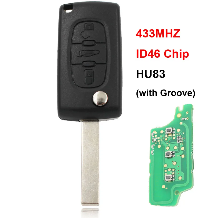 3 Button Flip Folding Remote Smart Car Key 433MHZ 0536 Models After 2005 with Groove HU83 Uncut Blade for Citroen C2 C3 C4 C6 C8
3 Button Flip Folding Remote Smart Car Key 433MHZ 0536 Models After 2005 with Groove HU83 Uncut Blade for Citroen C2 C3 C4 C6 C8