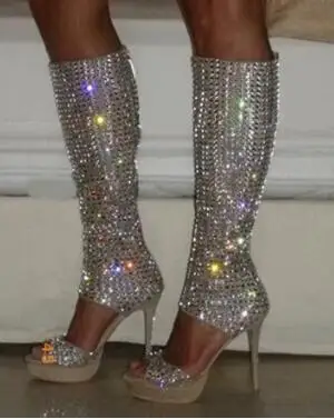 2020 Summer Brand Women Open Toe Rhinestone Bling Bling High Platform Gladiator Boots Cut-out Knee High Crystal High Heel Boots
2020 Summer Brand Women Open Toe Rhinestone Bling Bling High Platform Gladiator Boots Cut-out Knee High Crystal High Heel Boots