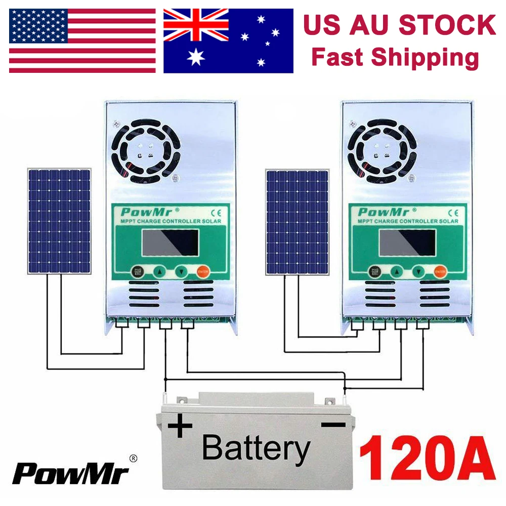 PowMr 120A 100A 60A MPPT контроллеры заряда солнечных батарей 12В 24В 36В 48В Авто 190 в PV ЖК