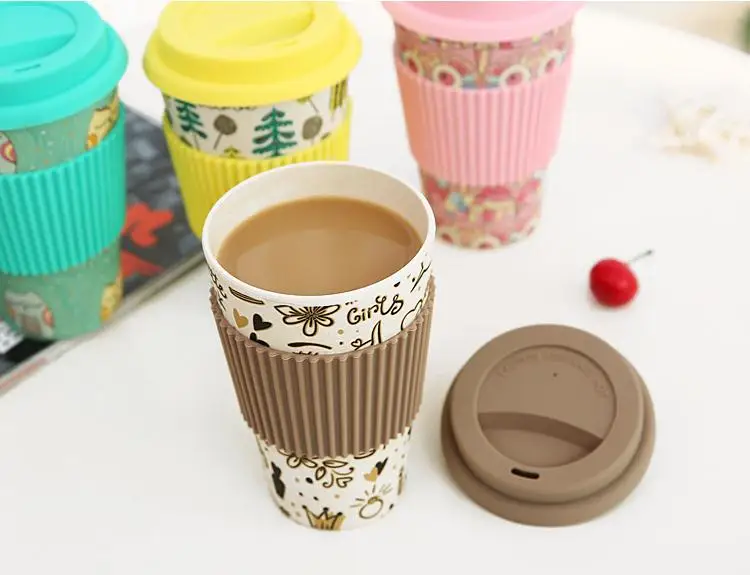 WHSmith Leopard Print Bamboo Fibre Travel Mug With Silicone Band BPA Free 400ml