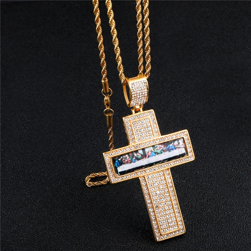 D&Z Christ The Last Supper Necklaces Big Bling Iced Out Full Crystal Cross Pendant Collares For Male Hip Hop Jewelry
D&Z Christ The Last Supper Necklaces Big Bling Iced Out Full Crystal Cross Pendant Collares For Male Hip Hop Jewelry