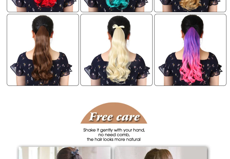Alileader 20inch Wavy Ribbon Ponytail Extensions Ombre Rainbow
