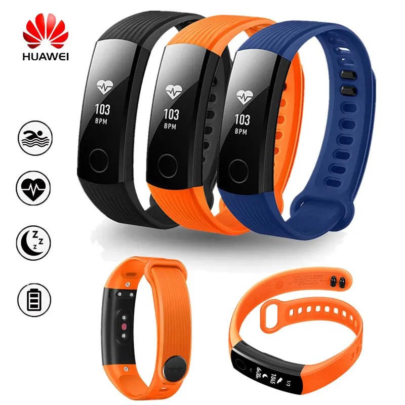 

Original Huawei Honor Band 3 Smart Wristband Bracelet Swimmable 5ATM 0.91" OLED Screen Touchpad Heart Rate Monitor Push Message