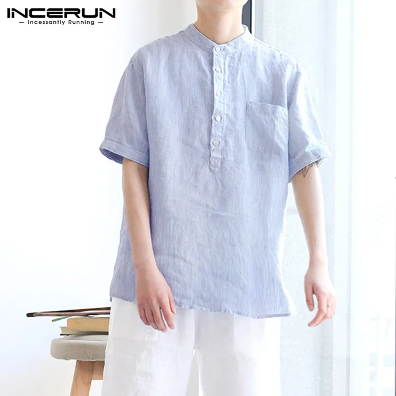 INCERUN Japanese Fresh Men Solid Color Shirt Striped Short Sleeve Stand Collar Literary Loose Cotton Soft Casual 2019 Camisas
INCERUN Japanese Fresh Men Solid Color Shirt Striped Short Sleeve Stand Collar Literary Loose Cotton Soft Casual 2019 Camisas