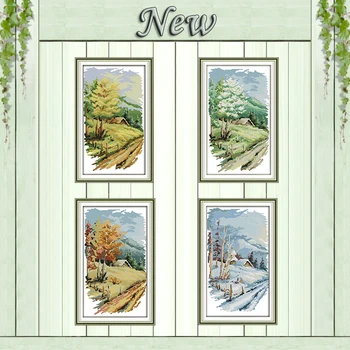 Long version of the four seasons diy painting counted print on canvas DMC 14CT 11CT Cross Stitch Embroidery kits Needlework Sets
