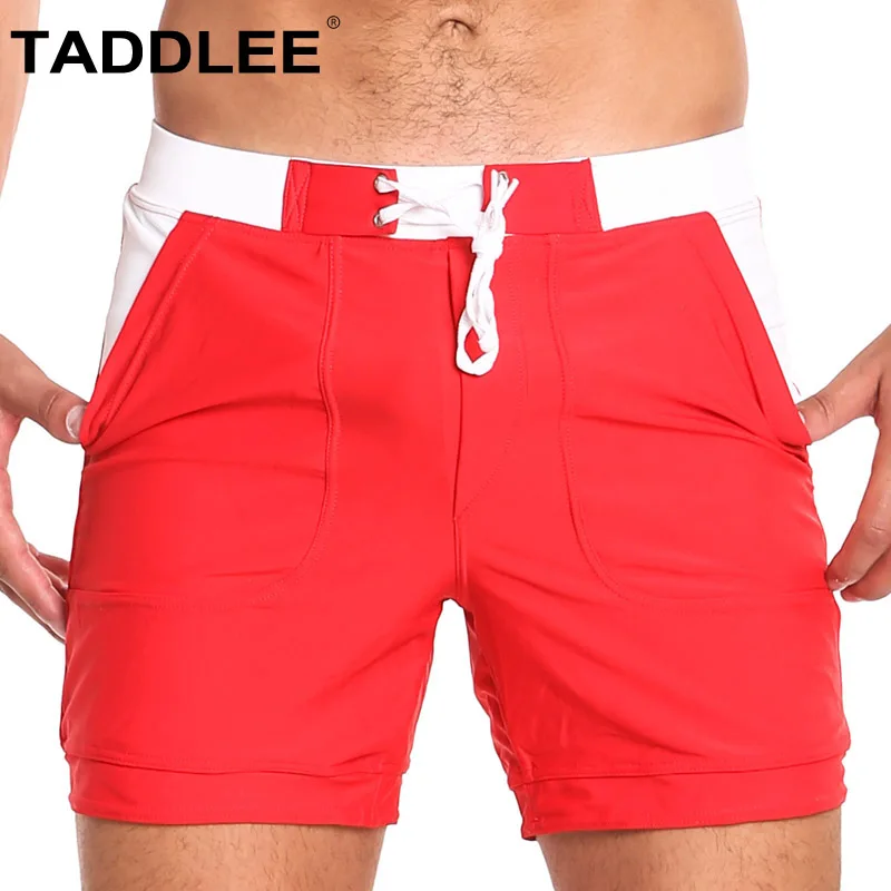 

Бренд Taddlee, сексуальный купальник для мужчин, однотонные базовые длинные шорты, трусы-боксеры, трусы бикини, быстросохнущие карманы, размер XXL