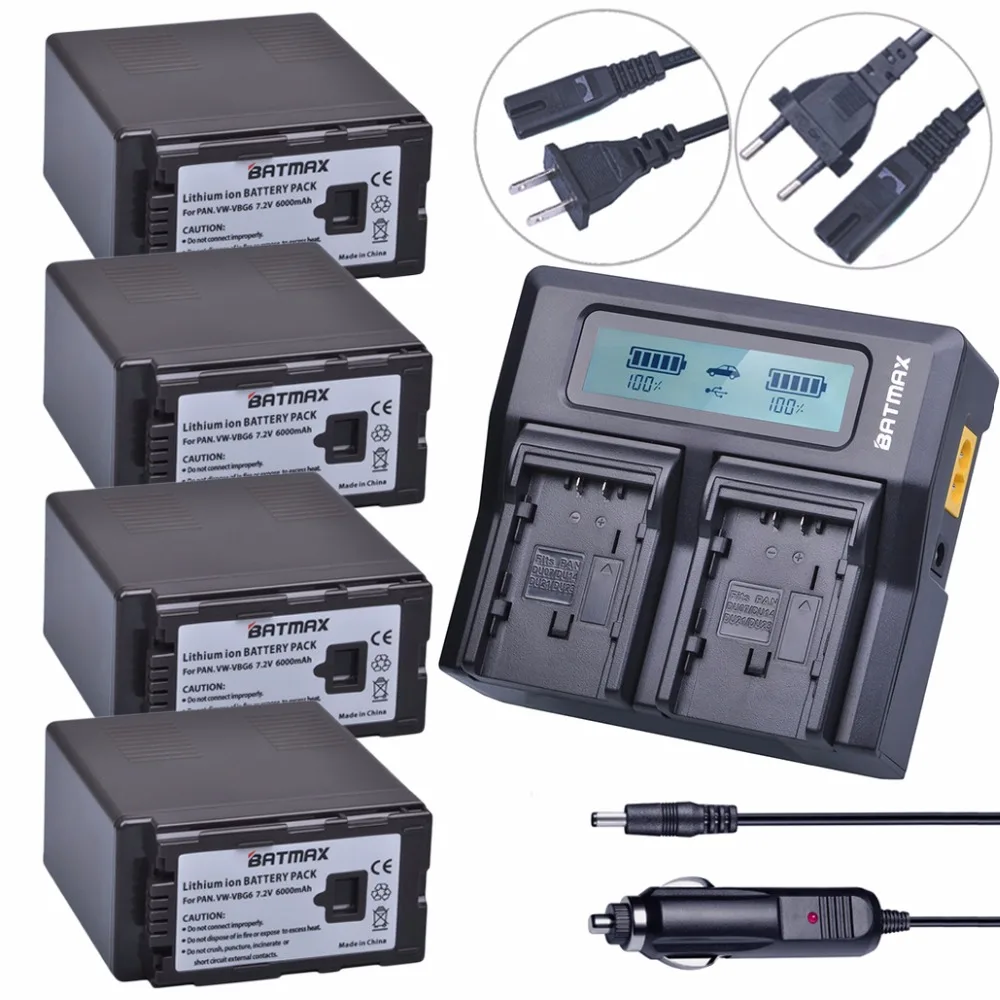 Batmax 4Pcs 6000mAh VW-VBG6 VW-VBG6GK Battery+LCD Fast Dual Charger for Panasonic AG-HMC154ER HMC154GK AGHMC154P AG-AC130
Batmax 4Pcs 6000mAh VW-VBG6 VW-VBG6GK Battery+LCD Fast Dual Charger for Panasonic AG-HMC154ER HMC154GK AGHMC154P AG-AC130