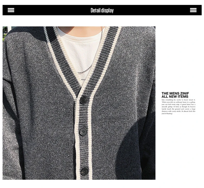 Check Button Cardigan Male Oversize Loose Streetwear (33)