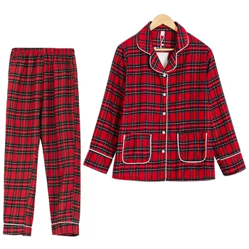 Spring Autumn Plaid Pajamas Women Turn-down Collar Long Sleeve Top + Pants Elastic Waist 2 Pieces Suit Cotton Home Wear S70001
Spring Autumn Plaid Pajamas Women Turn-down Collar Long Sleeve Top + Pants Elastic Waist 2 Pieces Suit Cotton Home Wear S70001
