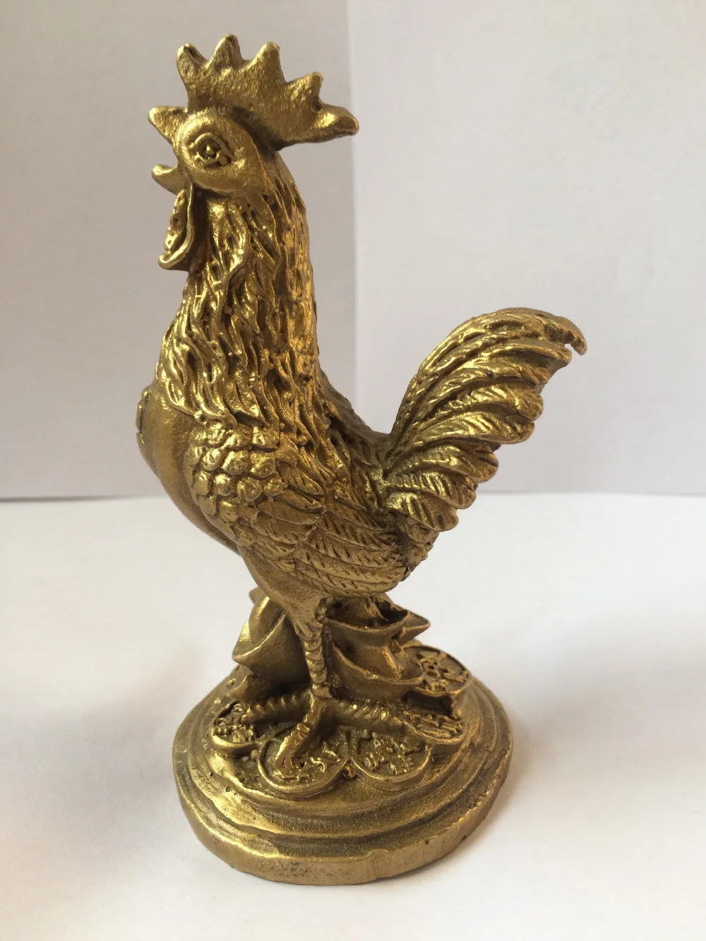 

chinese fengshui brass wealth money coin yuanbao animal Chicken Rooster statue metal handicraft