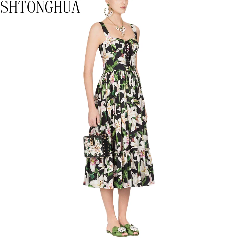 SHTONGHUA Runway Women's Cotton Midi Dress Summer Printed Flower Bandage Bow Holiday Dress Sexy Slim Spaghetti Strap Party Dress
SHTONGHUA Runway Women's Cotton Midi Dress Summer Printed Flower Bandage Bow Holiday Dress Sexy Slim Spaghetti Strap Party Dress