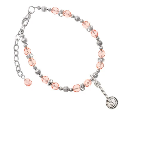 Silvertone Banjo Pink Beaded Bracelet