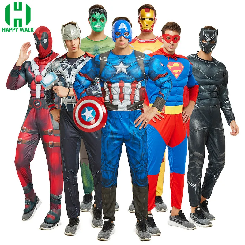 

Halloween Adult Muscle Super Hero Captain America Costume SpiderMan Batman Hulk Neptune Wolverine Optimus Prime Cosplay Costumes