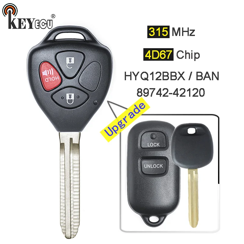 KEYECU 315MHz 4D67 Chip FCC: HYQ12BBX HYQ12BAN Upgraded Flip 2+1 3 Button Remote Key Fob for Toyota Celica Echo FJ Cruiser Prius
KEYECU 315MHz 4D67 Chip FCC: HYQ12BBX HYQ12BAN Upgraded Flip 2+1 3 Button Remote Key Fob for Toyota Celica Echo FJ Cruiser Prius