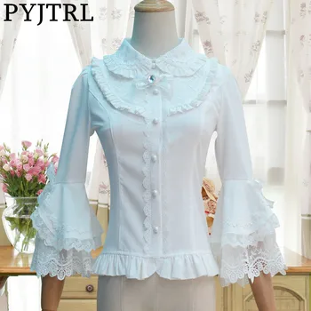 PYJTRL New Sweet Lolita Cotton Three Layers Lace Ruffles Flare Sleeve Shirt Women's White Black Blouse Luxurious Princess Tops
PYJTRL New Sweet Lolita Cotton Three Layers Lace Ruffles Flare Sleeve Shirt Women's White Black Blouse Luxurious Princess Tops