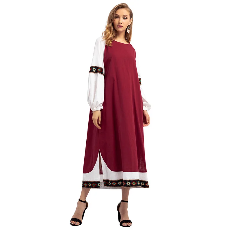 Muslim Women's Plus Size Loose Fit Patchwork Round Collar Long Sleeve Maxi Dress Embroidery Contrast Color Summer Dresses
Muslim Women's Plus Size Loose Fit Patchwork Round Collar Long Sleeve Maxi Dress Embroidery Contrast Color Summer Dresses