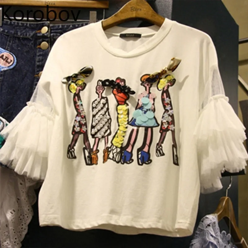 Korobov Mesh Patchwork Flare Short Sleeve Summer Women T Shirt Cartoon Sequin Embroidery Korean T Shirts Female Tee 77764
Korobov Mesh Patchwork Flare Short Sleeve Summer Women T Shirt Cartoon Sequin Embroidery Korean T Shirts Female Tee 77764