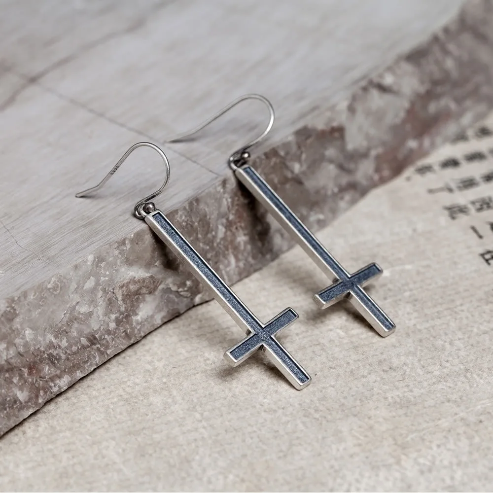 925 Sterling Silver Satan Inverted Cross Drop Earrings Devil Lucifer Satanism Jewelry High Quality
925 Sterling Silver Satan Inverted Cross Drop Earrings Devil Lucifer Satanism Jewelry High Quality