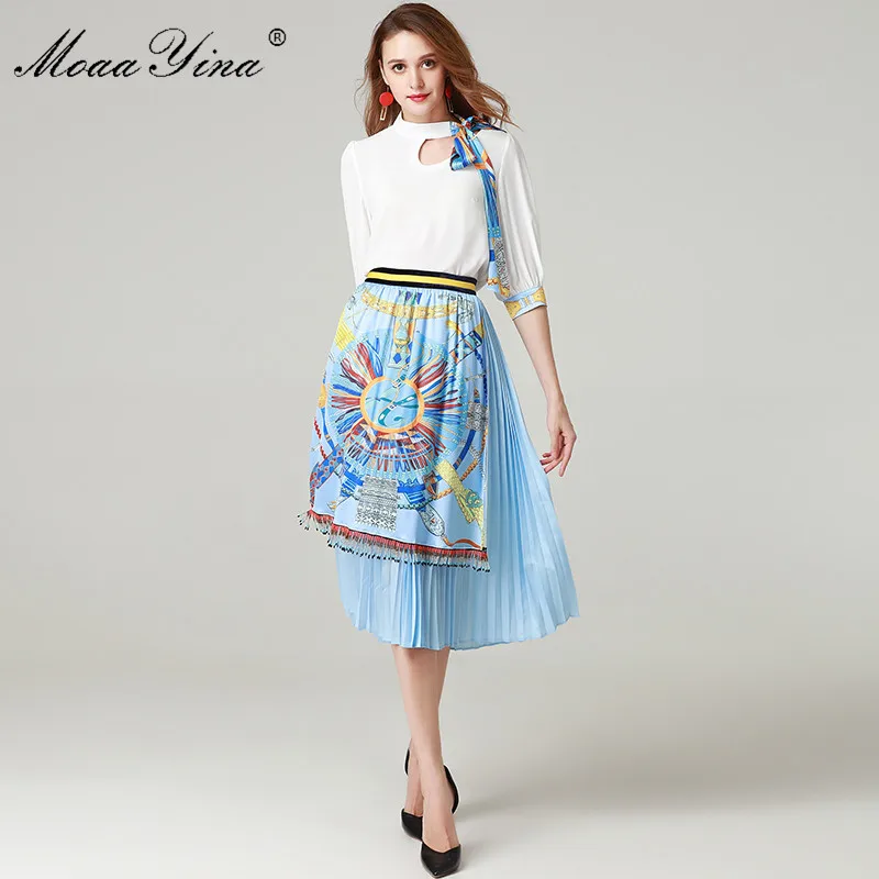 MoaaYina Fashion Designer Set Women's Half sleeve Bow collar Blouse+Pleated Tassel Elegant Half skirt Two-piece suit High Qualit
MoaaYina Fashion Designer Set Women's Half sleeve Bow collar Blouse+Pleated Tassel Elegant Half skirt Two-piece suit High Qualit