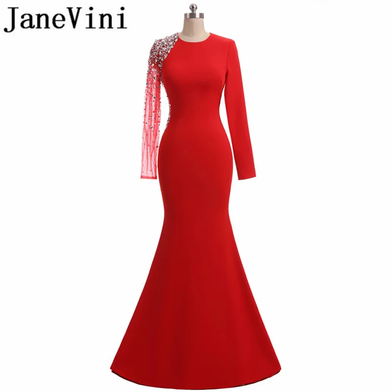 JaneVini Arabic Long Sleeve Mother of the Bride Dresses Plus Size with Crystal Red Mermaid Sequined Beaded Evening Parrty Gowns
JaneVini Arabic Long Sleeve Mother of the Bride Dresses Plus Size with Crystal Red Mermaid Sequined Beaded Evening Parrty Gowns