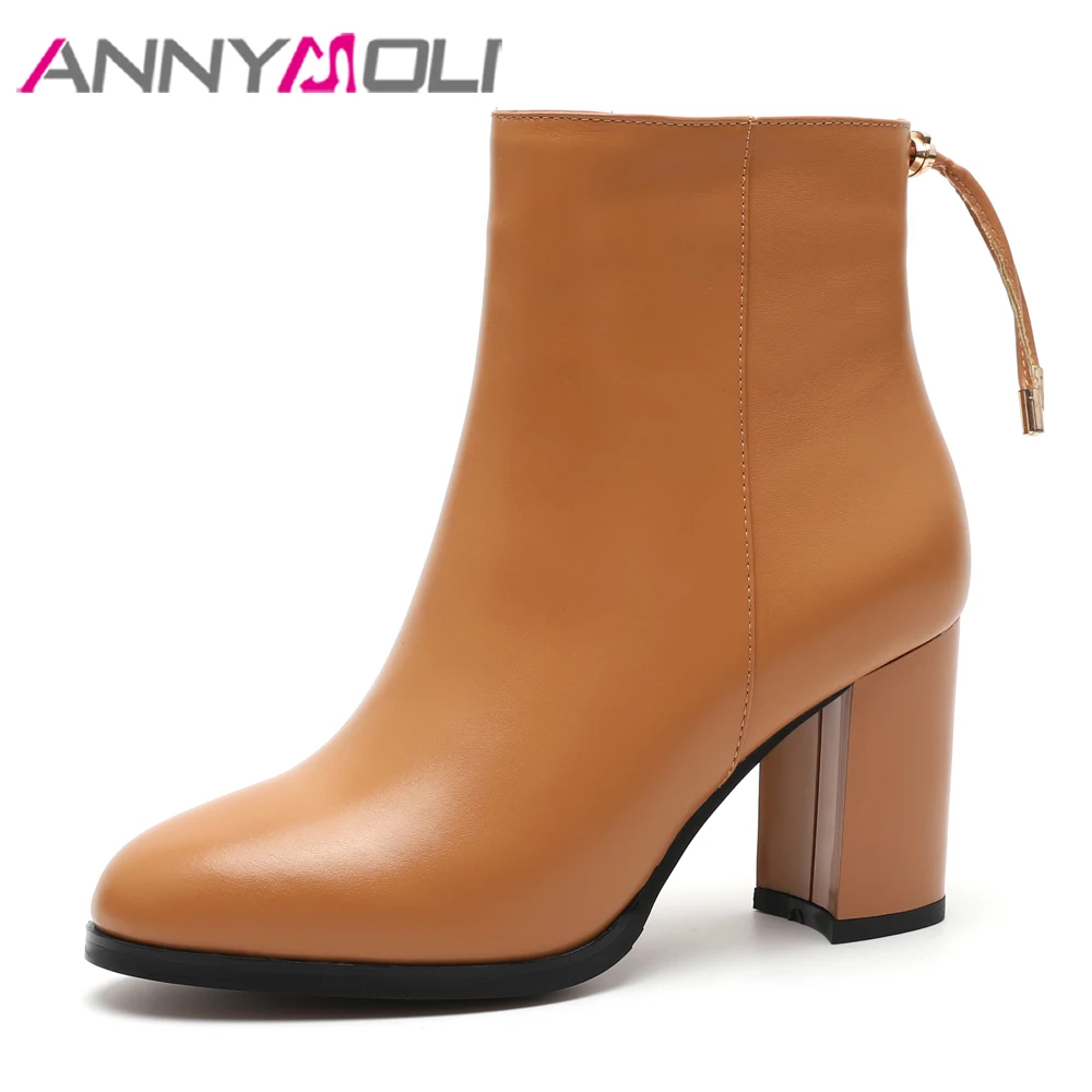 ANNYMOLI Natural Genuine Leather Boots Ankle Boots Women Winter Block Heel Bow Real Leather Short Boots Beige White High Heels
ANNYMOLI Natural Genuine Leather Boots Ankle Boots Women Winter Block Heel Bow Real Leather Short Boots Beige White High Heels