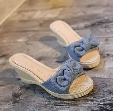2019 summer new slope with women's sandals and slippers fish mouth high heels bow denim canvas shoes casual shoes
2019 summer new slope with women's sandals and slippers fish mouth high heels bow denim canvas shoes casual shoes