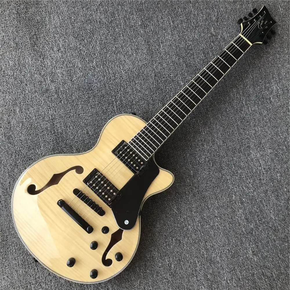 Grote Natural Flame maple 7 Strings Electric Guitar,Black hardware,Semi Hollow body F holes Jazz Guitarra,In Stock
Grote Natural Flame maple 7 Strings Electric Guitar,Black hardware,Semi Hollow body F holes Jazz Guitarra,In Stock