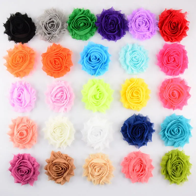 

30pcs/lot 2.5'' Chiffon Chic Shabby Flowers Frayed Fabric Flower 26 Color U Pick DIY Girls Accessoires FH18