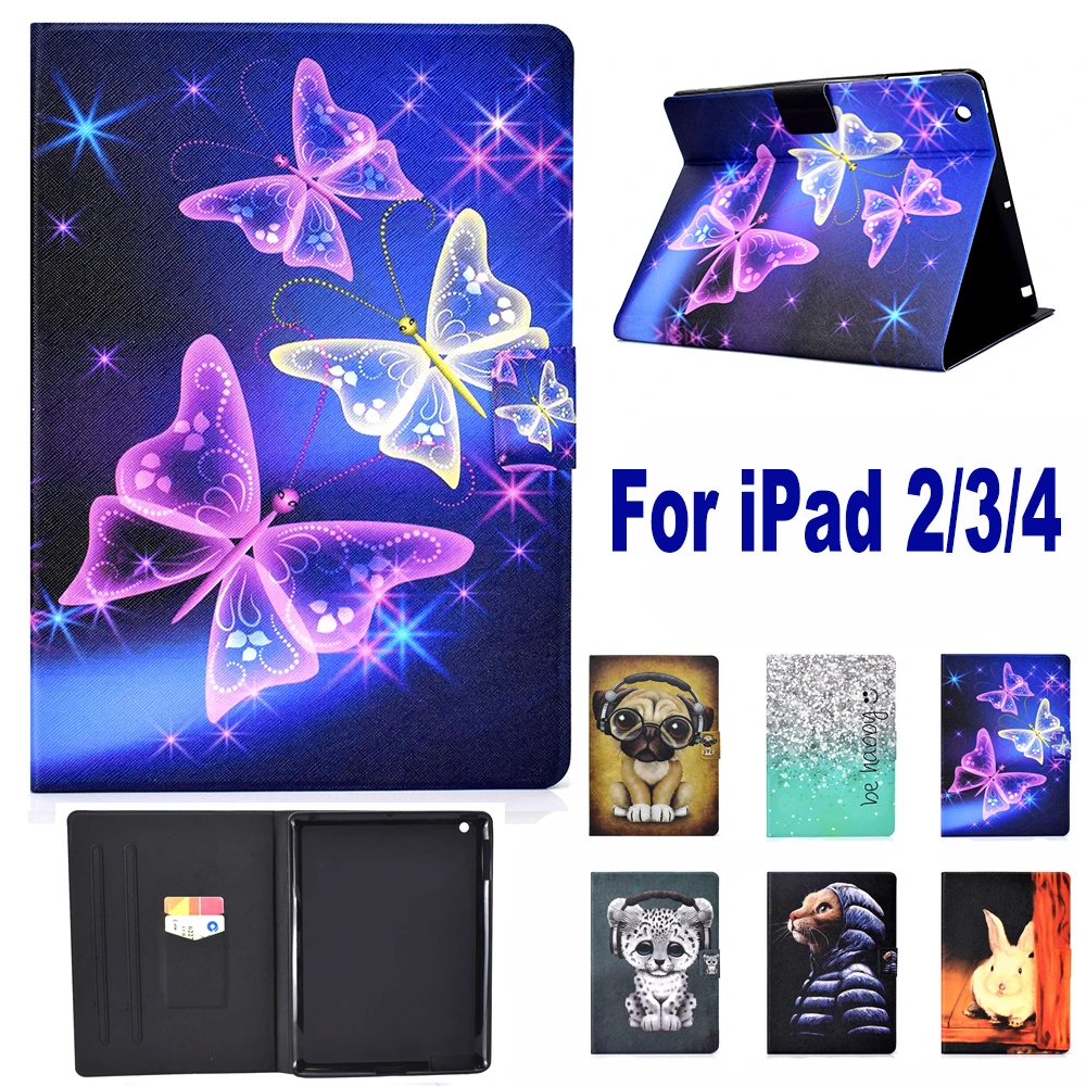 

Fashion Painted Stand Case For Apple iPad 2/3/4 Cover A1396 A1397 A1416 A1430 A1403 A1458 A1459 A1460 A1395 Case Cat Dog Rabbit