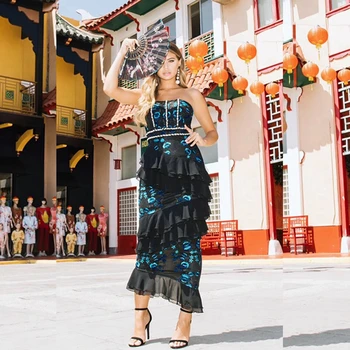 2019 Newest Blue Print Strapless Sexy Hollow Out Backless Celebrity Evening Ankle-Length Beads Pearl Ruffles Mesh Dress Fashion
2019 Newest Blue Print Strapless Sexy Hollow Out Backless Celebrity Evening Ankle-Length Beads Pearl Ruffles Mesh Dress Fashion