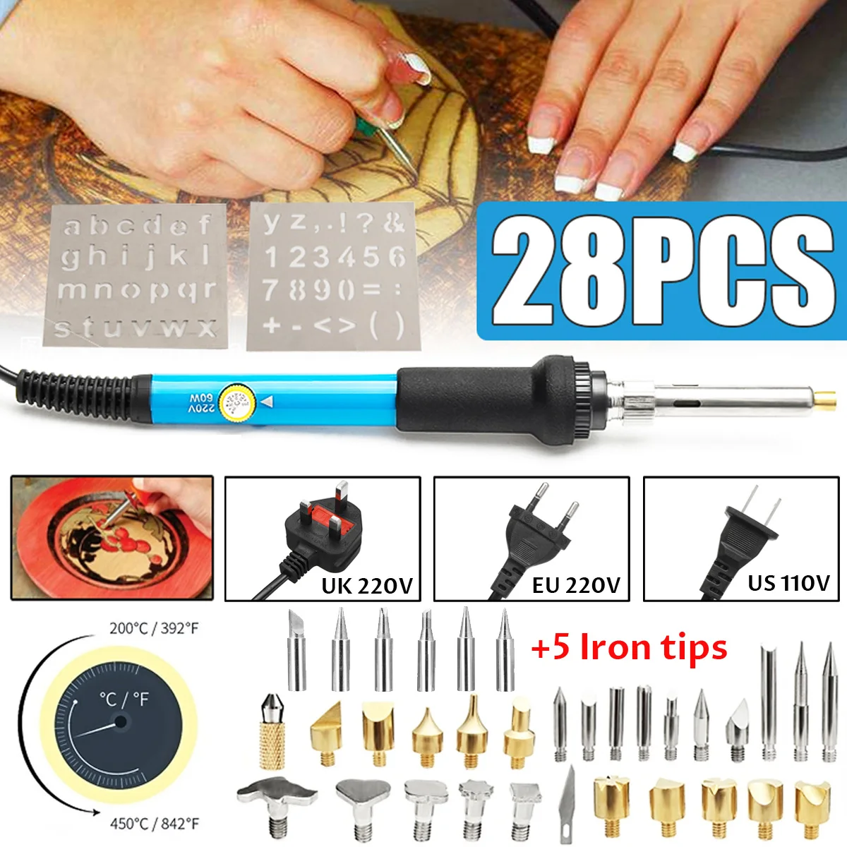 36pcs Wood Burning Kit Adjustable Thermostati Carving Embossing Soldering Tips Wood Craft Tool pyrography wood pen
36pcs Wood Burning Kit Adjustable Thermostati Carving Embossing Soldering Tips Wood Craft Tool pyrography wood pen