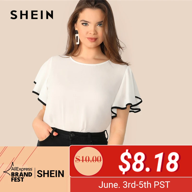 SHEIN Plus Size White Contrast Binding Butterfly Sleeve Button Ruffle Top Blouse Women 2019 Spring Casual Round Neck Top Blouses
SHEIN Plus Size White Contrast Binding Butterfly Sleeve Button Ruffle Top Blouse Women 2019 Spring Casual Round Neck Top Blouses
