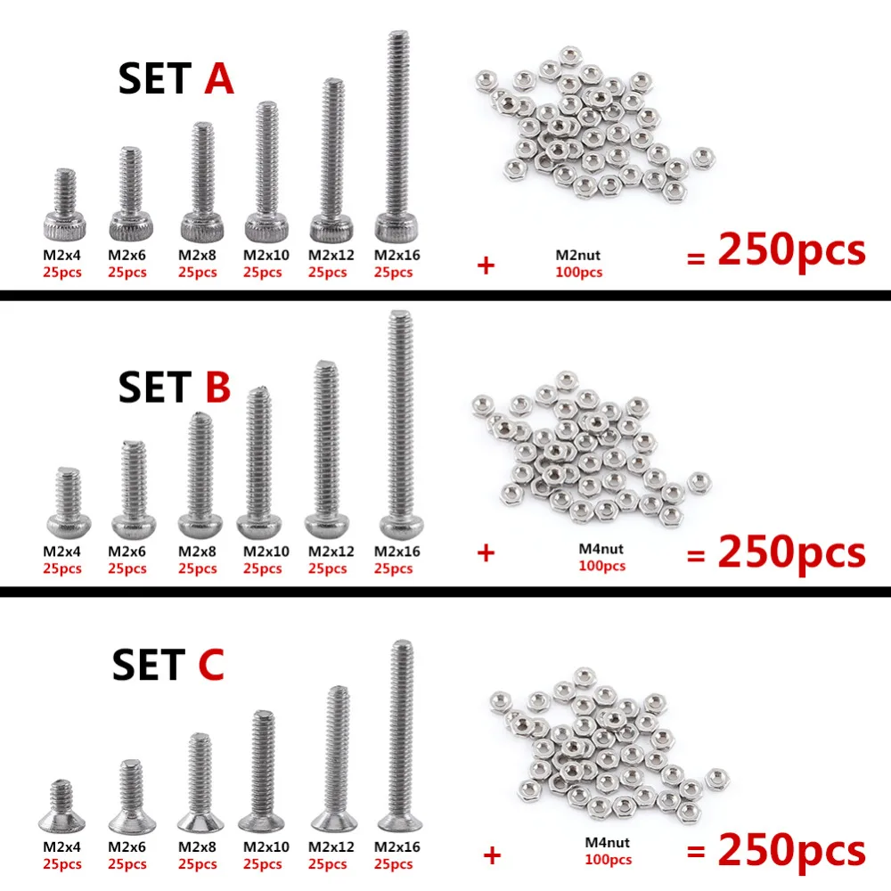 250Pcs M2 A2 Stainless Steel Hex Socket Screws Bolt With Box Cap/Button/Flat Head Hex Nuts Assortment Kit Nut & Bolt Fastener
250Pcs M2 A2 Stainless Steel Hex Socket Screws Bolt With Box Cap/Button/Flat Head Hex Nuts Assortment Kit Nut & Bolt Fastener