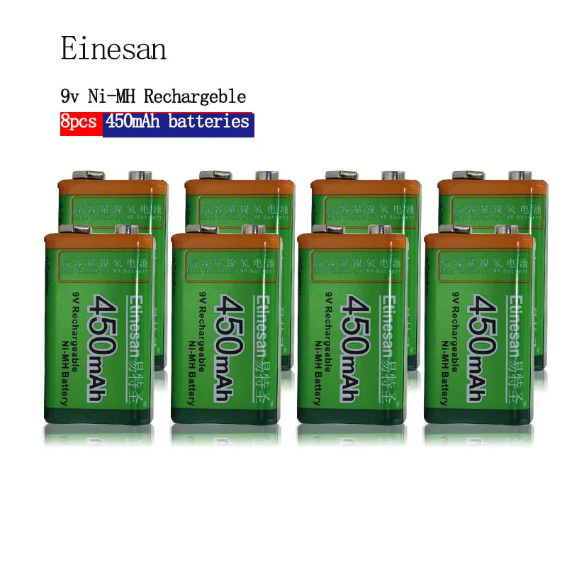 8 pcsEtinesan 9v 450mAh Ni-MH Rechargeable 9 Volt NiMH Battery Batteries use Camera Toys Flashlight shaver, radio horn, fan
8 pcsEtinesan 9v 450mAh Ni-MH Rechargeable 9 Volt NiMH Battery Batteries use Camera Toys Flashlight shaver, radio horn, fan