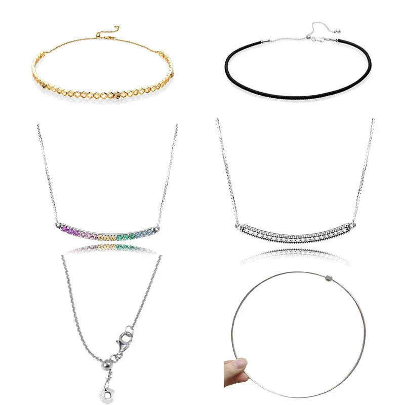 925 Sterling Silver Hearts Of Pans Bar Rainbow Necklace Leather Choker Original For Women Fashion DIY Jewelry Birthday Gift
925 Sterling Silver Hearts Of Pans Bar Rainbow Necklace Leather Choker Original For Women Fashion DIY Jewelry Birthday Gift