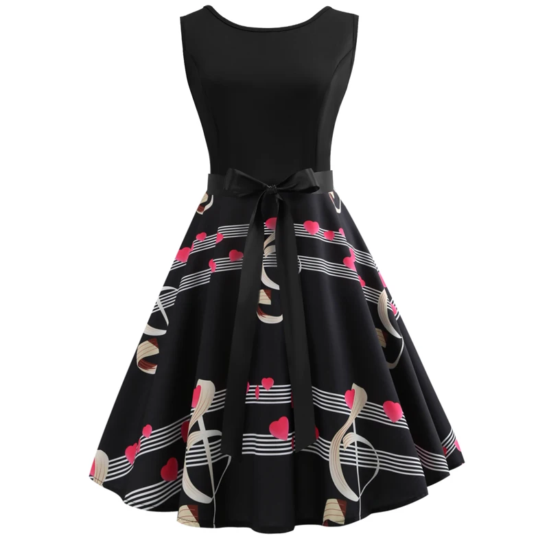 Summer Dress Women Music Note Print Hepburn Retro Vintage Dress Flower Dress Sleeveless Sexy Party Dress Vestidos Jurken Robe
Summer Dress Women Music Note Print Hepburn Retro Vintage Dress Flower Dress Sleeveless Sexy Party Dress Vestidos Jurken Robe