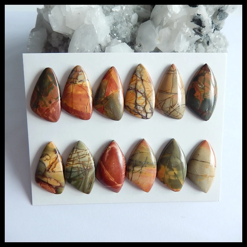 Natural 12 PCS Of Multi-Color Picasso Jasper,Semi-precious stones, Jewelry accessories Cabochons,28x15x4mm,28.7g
Natural 12 PCS Of Multi-Color Picasso Jasper,Semi-precious stones, Jewelry accessories Cabochons,28x15x4mm,28.7g