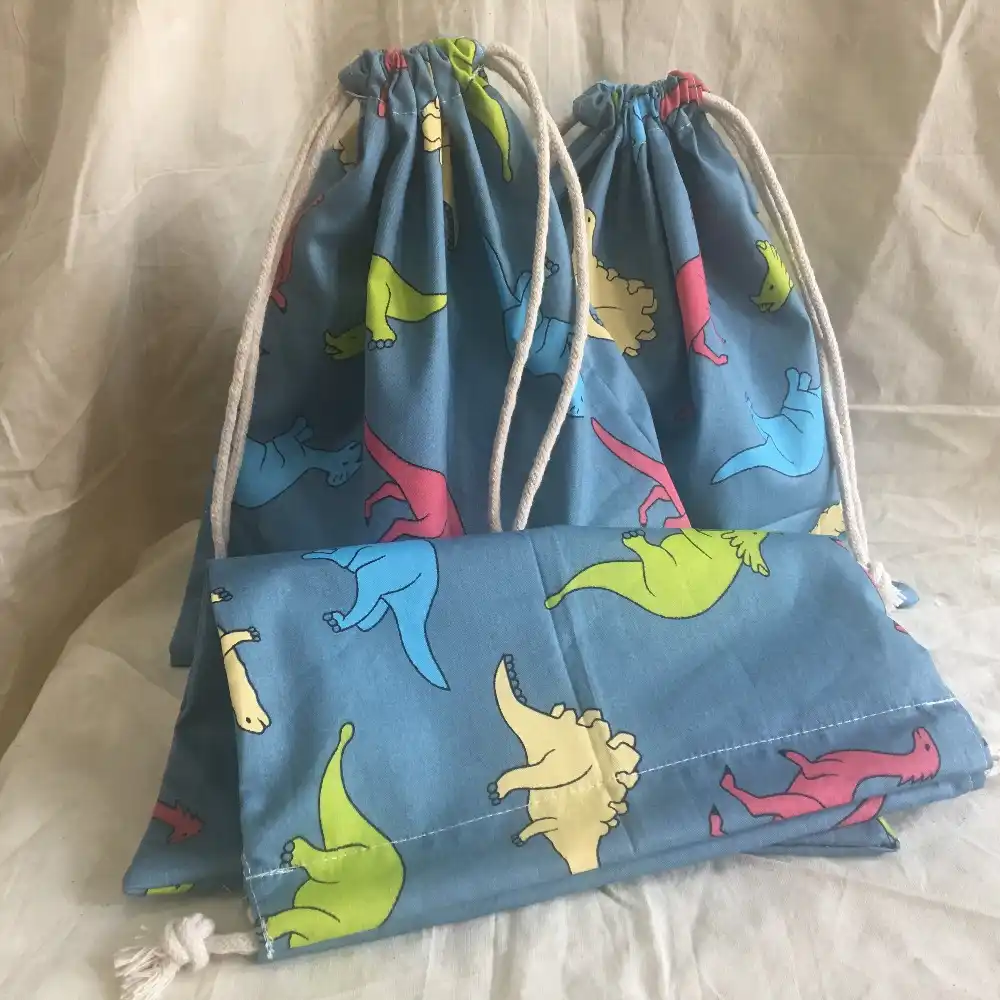 hms cotton drawstring eco organized pouch party gift bag print