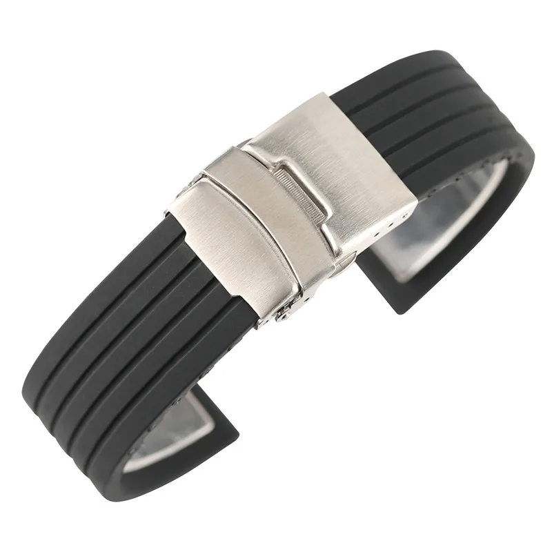 18mm/20mm/22mm/24mm Width Black Silicone Watch Strap Band With Stainless Steel Fold Over Clasp
18mm/20mm/22mm/24mm Width Black Silicone Watch Strap Band With Stainless Steel Fold Over Clasp