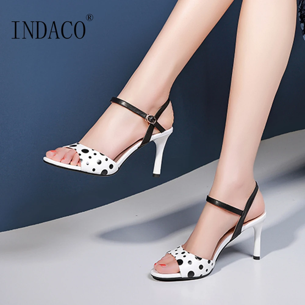 Women Sandals White Dot Thin Heel Shoes Sweet Open Toe Black Striped Ankle Strap High Heel Shoes
Women Sandals White Dot Thin Heel Shoes Sweet Open Toe Black Striped Ankle Strap High Heel Shoes
