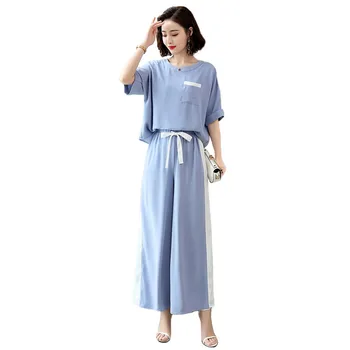 Two Piece Set Women White Blue 2019 New Summer Short Sleeve Tops and Wide Leg Pants Korean Loose Sets Clothing Feminina CX869
Two Piece Set Women White Blue 2019 New Summer Short Sleeve Tops and Wide Leg Pants Korean Loose Sets Clothing Feminina CX869
