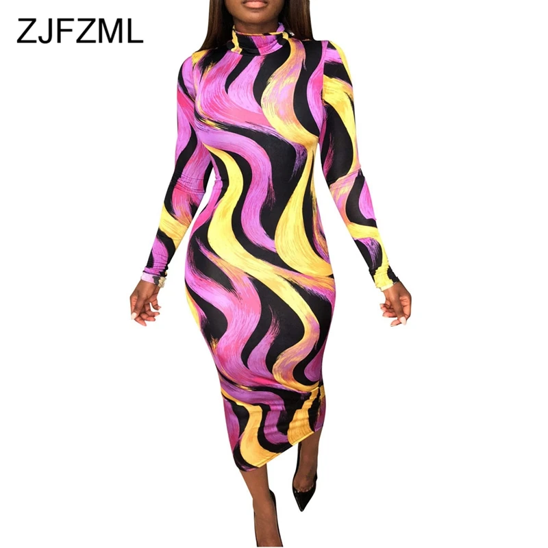 ZJFZML Colorful Print Sexy Pencil Dress For Women Full Sleeve High Necked Party Club Dress Harajuku High Waist Plus Size Dress
ZJFZML Colorful Print Sexy Pencil Dress For Women Full Sleeve High Necked Party Club Dress Harajuku High Waist Plus Size Dress