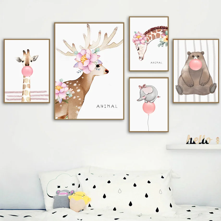 Watercolor Deer Giraffe Bear Elephant Balloon Wall Art Canvas Painting Nordic Posters And Prints Wall Pictures Kids Room Decor
Watercolor Deer Giraffe Bear Elephant Balloon Wall Art Canvas Painting Nordic Posters And Prints Wall Pictures Kids Room Decor