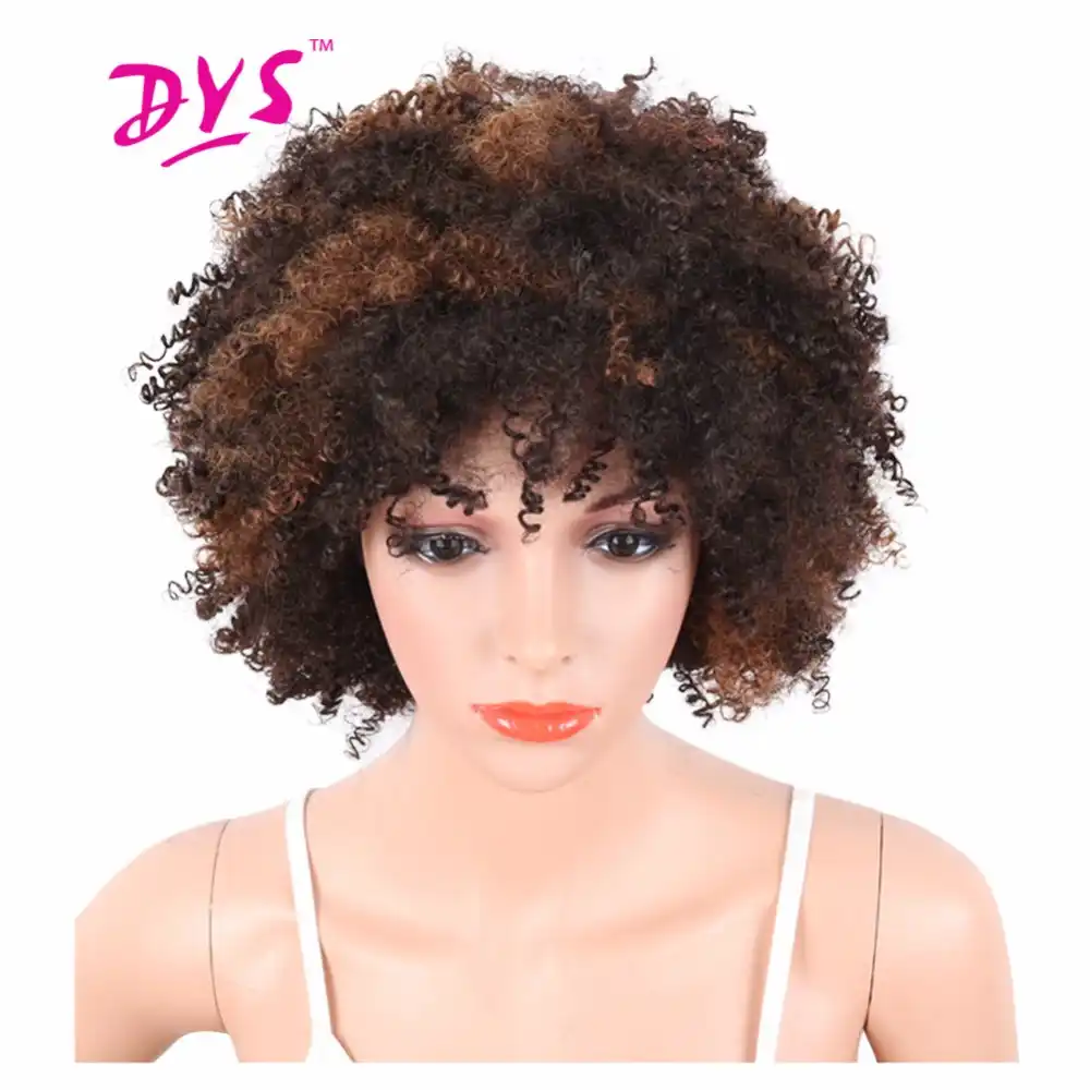 Deyngs Synthetic Short Women Wigs Afro Kinky Curly Black To Brown